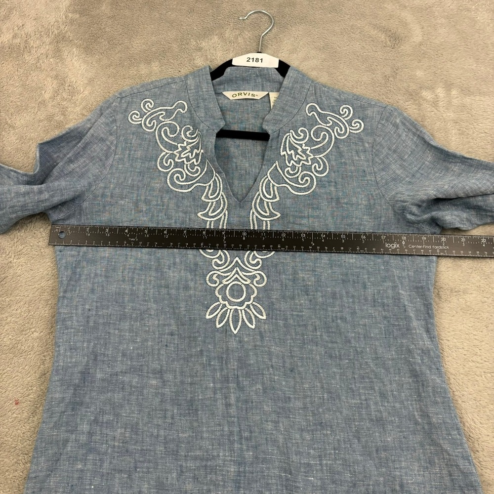 Orvis Embroidered Linen Tunic Top Womens S (6/8) Blue 3/4‎ Sleeve Lagenlook Boho - Picture 13 of 15